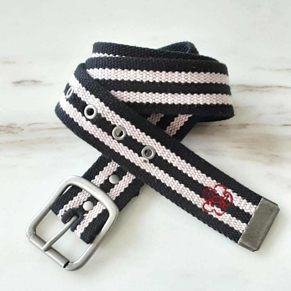 SPYDER BILT COTTON WOVEN BLACK STRIP NICKLE BUCKLE BELT SZ M